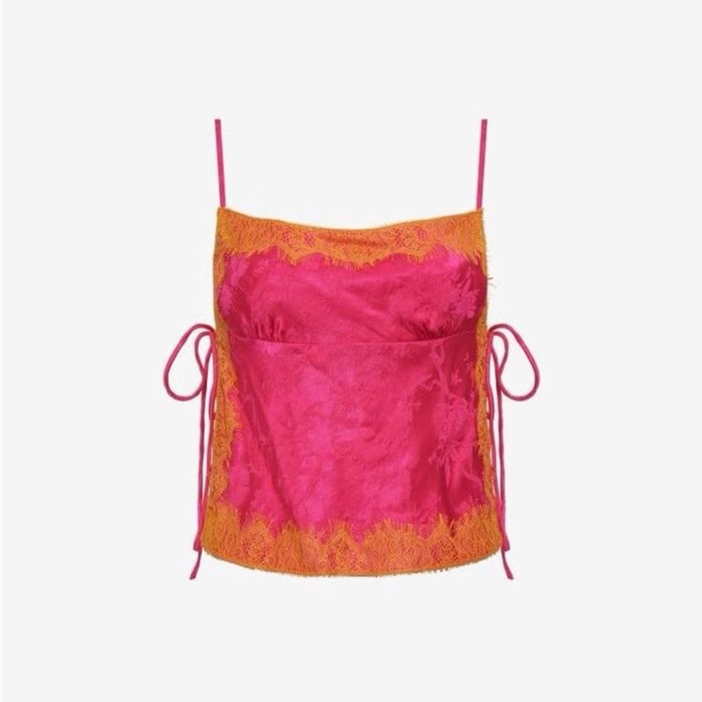 Elegant Pink and Orange Lace Trim Top